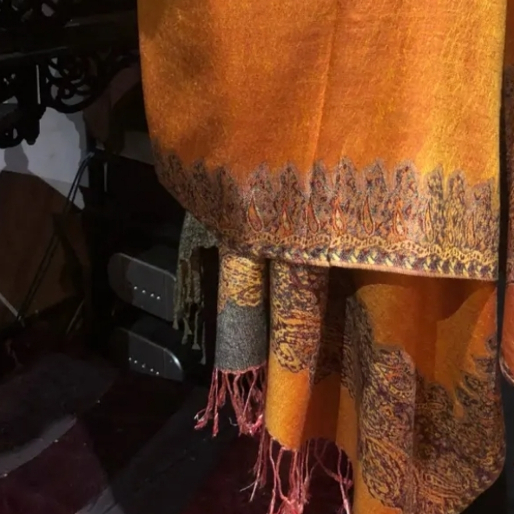๐งกโจ Burnt Orange Paisley Pashmina Shawl Wrap Fringe Scarf Reversible 27x77 - Picture 13 of 16